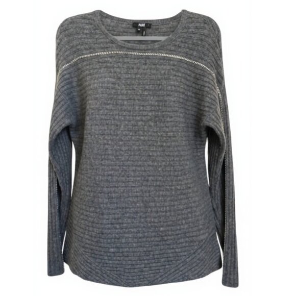 PAIGE Elena Scoop Neck Sweater Lambswool Cashmere Mix Drop Shoulder Ribbed Chain - Picture 1 of 10